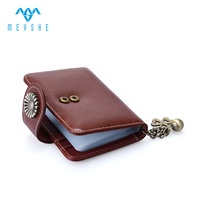 Dompet Kartu Bisnis Kulit Asli RFID yang Praktis dengan Rumbai, Pola Logo Timbul, Gaya Vintage, dan Penutup Kancing