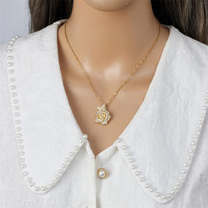 Grosir liontin bunga baja tahan karat Aksesori rantai tulang selangka perhiasan klasik uniseks dengan batu zirkon untuk hadiah - Product Image 5