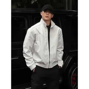 Chaqueta de Motociclista Estilo Americano para Hombre, Chaqueta de Trabajo de Corte Ajustado para Otoño, Cuello Alto, <span class=keywords><strong>Tres</strong></span> Protecciones, Informal para Exteriores, con Cierre Frontal - Product Image 1