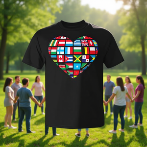 Maglietta promozionale Global Heart - Bandiera mondiale, pace e diversità - Product Image 3