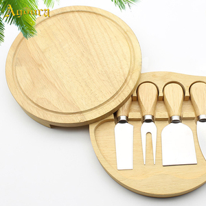 Customizable Eco Friendly Wooden Cheese Set Four Piece Round Twist Top Rubber Wood Box for Kitchen and Tabletop Use Facing <strong>Uk</strong> - Product Image 2