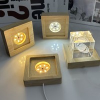 Base lumineuse LED carrée en bois massif avec rainure intérieure, support de lampe, interface d'alimentation USB, cube de cristal, veilleuse pour chambre