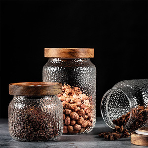 Pot à épices en verre martelé avec couvercle en bois, stockage hermétique pour la cuisine - Product Image 2