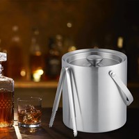 Seau à glace OUYADA 1,3 L en acier inoxydable avec couvercle et poignée, refroidisseur isolant pour champagne et vin, idéal pour la maison, le bar et les fêtes en extérieur