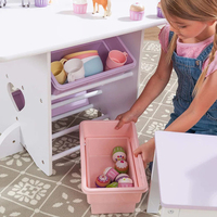 Ensemble table et 2 chaises en bois pour enfants, couleur pastel, avec 4 conteneurs de rangement en plastique, design cœur, mobilier de chambre contemporain