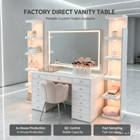 Ensemble coiffeuse moderne en MDF avec 9 tiroirs, grand rangement, éclairage LED, rose, pour chambre de princesse, salle de bain, salon, hôtel