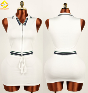 2025 conjuntos de dos piezas para <span class=keywords><strong>mujer</strong></span>, Jersey básico, ropa de descanso, <span class=keywords><strong>Polo</strong></span> en contraste, detalles de tuberías, chaqueta con cremallera, chaleco, conjunto de falda - Product Image 1
