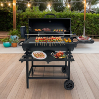 Parrilla Portátil de Carbón, Barbacoa Móvil con Ruedas y Mesa Lateral Plegable