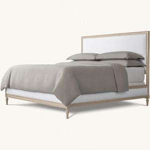 Muebles de Dormitorio, Cama Doble de Madera Maciza Vintage, Estructura de Cama con Panel de Tela para Casa u Hotel - Product Image 5