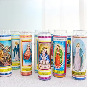 Velas religiosas católicas multicalcomanías al por mayor serie santuario velas de oración religiosa de 7 días de santos surtidos