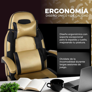 <span class=keywords><strong>Chaise</strong></span> de jeu ergonomique inclinable et réglable en cuir doré rembourrée, avec repose-pieds, élégante, fonctionnelle et de qualité supérieure, la <span class=keywords><strong>meilleure</strong></span> à petit prix - Product Image 3