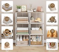Boîtes de rangement empilables pour placard, cubes de rangement en fil métallique avec dessus en bois, organisateur de placard pliable pour vêtements