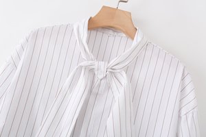 Kemeja wanita lengan panjang bergaris kerah berdiri, gaya kasual modis musim panas 2026, retro dan chic. - Product Image 3