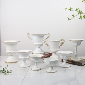 European Style White Tall Flower <b>Pot</b> With Gold Trim Indoor Decor For Hotel Office Home Furnishing Planters - Product Image 1