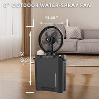 Ventilateur brumisateur 8 pouces avec lumière LED, ventilateur solaire rechargeable avec panneau solaire pour le camping et la maison