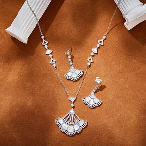 Tinh Tế Vật Liệu Đồng Thau Không-Oxy Hóa Màu Đỏ Agate Trắng Mẹ Ngọc Trai Thời Trang Fan-Hình Dạng Mặt Dây Chuyền Bông Tai Đặt Đám Cưới Bữa Ăn Tối - Product Image 1