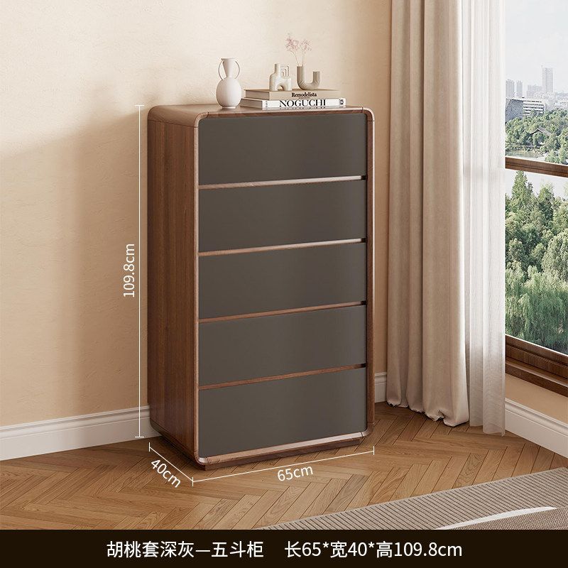 [Article de Vente Phare] Commode 5 Tiroirs Gris Foncé Recouverte de Noyer Épais
