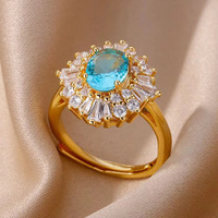 Cincin Terbuka Berlapis Emas Tembaga Zirkon Warna-warni Gaya Baru Tahan Air Geometri Tidak Beraturan Cincin Mewah Ringan yang Dipersonalisasi