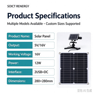 Panneau solaire flexible portable 16V 12W, sortie 2USB+DC, module photovoltaïque pour voiture, bateau, téléphone, batterie externe et maison - Product Image 3