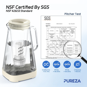Carafe à <span class=keywords><strong>eau</strong></span> en verre écologique PUREZA avec <span class=keywords><strong>filtre</strong></span> à charbon actif, réduit le goût de chlore et de plomb, qualité alimentaire, sans BPA, 10 tasses - Product Image 2