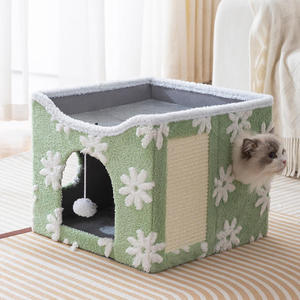 Cama Plegable para Gatos, Casa para Gatos con Rascador, Casa para Perros con Alfombra Suave y Cálida - Product Image 1