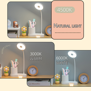 Modern Rechargeable LED Desk Lamp with Pen Holder & Phone <b>Stand</b> 3 Color Temps Eye-Care Night Light Simple Adjustable ABS - Product Image 5