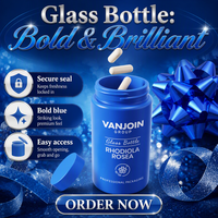 Bouteille de capsule en verre bleu de 150ml avec logo personnalisé Emballage de bouteille de pilule cylindrique à large ouverture avec couvercle en plastique pour cadeaux de vitamines pharmaceutiques