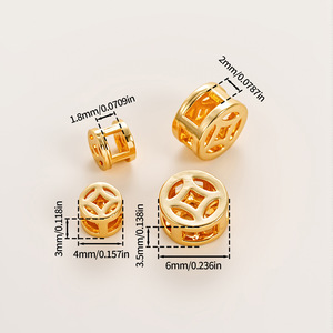 <b>Copper</b> <b>Coin</b> Beads Hollow Round Spacer Beads For Bracelet Making Gold Plated Silver Color Retention Jewelry Findings 18K Square - Product Image 2