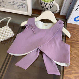 2025 primavera autunno nuove ragazze Set 3 pezzi gilet con rifiniture in pizzo pantaloni coordinati vestiti all'ingrosso per bambine - Product Image 4