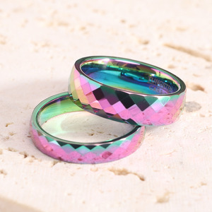 Colored Gradient Tungsten Steel <b>Couple</b> <b>Rings</b> 4.6mm Geometric Wedding Jewelry Unisex - Product Image 4