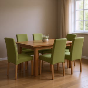Sedie da pranzo in tessuto verde con gambe in legno, design standard, set di 6 mobili moderni imbottiti per la casa - Product Image 2