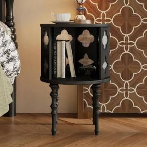 Traditional Wood <b>Side</b> <b>Table</b> With Storage And Decorative Cutouts For Bedroom Or Living Room Furniture - Product Image 3