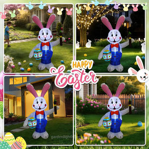 Decoraciones de Pascua Inflables Pequeñas e Impermeables, Conejo de 4 Pies con Huevo, Luces LED Integradas, Decoración para Jardín y Césped - Product Image 5
