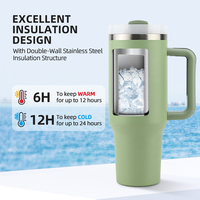 Gobelet de Voyage Personnalisé avec Logo 30 40 oz H2.0, Tumbler d'Extérieur en Acier Inoxydable 40 oz avec Poignée et Paille