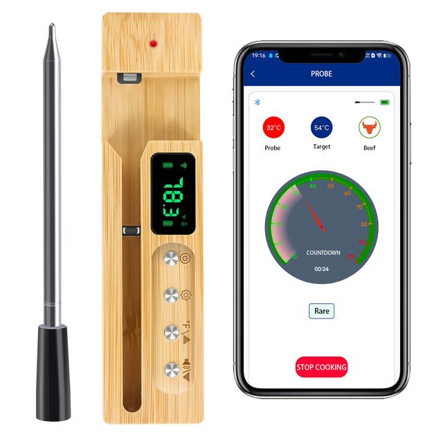 Wireless Smart Meat Thermometer Rechargeable Waterproof 700ft Long Distance Remote Grill Cooking Food Kitchen Bbq Thermometer