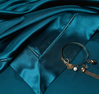 Ensemble de 4 pièces de literie en soie turquoise de haute qualité, respectueux de la peau et hypoallergénique disponible toutes les saisons