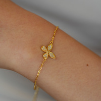 Bracelet à maillons de chaîne en argent 925 plaqué or 18 carats personnalisable - Charme papillon en moissanite étincelant, bijoux délicats IGI