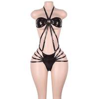 Tenues de danse exotiques en cuir verni à lacets, ensembles de combinaisons, sous-vêtements string, tenues de pole dance, vêtements de festival, rave et clubwear