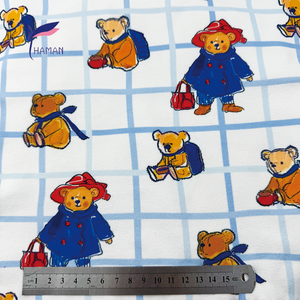 Bán buôn 260gsm 92% P 8% spandex đan in thoải mái căng trẻ em Đồ ngủ đầy màu sắc gấu kiểm tra mô hình cho trang trí nội thất thấp - Product Image 2