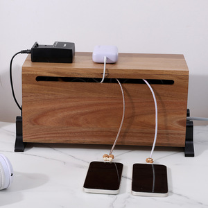 Caja organizadora de cables de escritorio Jensen, caja de gestión de tiras de alimentación de madera maciza con almacenamiento de cables oculto para uso en el hogar y la oficina - Product Image 1