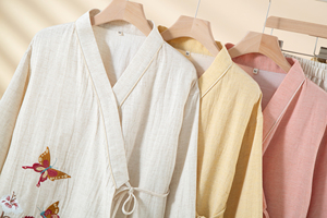 Pigiama da <span class=keywords><strong>Donna</strong></span> in Tencel e Lino di Nuovo Stile, a Maniche Lunghe, con Laccetti e Motivi Floreali, per Primavera Estate Autunno - Product Image 6