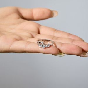 Dylam High Jewelry Unique Rhodium Plated 925 <b>Silver</b> Double Layer 5A Cubic Zirconia Open <b>Adjustable</b> Wedding Promise Bridal <b>Rings</b> - Product Image 4