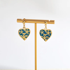Pendientes de Corazón con Fuegos Artificiales al por Mayor para Mujer, Chapados en Oro PVD con Esmalte, Acero Inoxidable 304, Joyería de Moda - Product Image 6