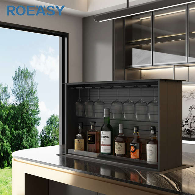 Multi-Function Eco-Friendly Intelligent Lift Basket Wine Cabinet Modern Island Kitchen Organization Storage Smart Home Graphic