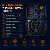 Kit d'outils électriques sans fil 21V, perceuse, clé à chocs, meuleuse d'angle, marteau perforateur, ensemble de 7 outils avec 3 batteries, professionnel