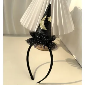 Newest Children Cosplay Pumpkin Hairband Spider Halloween Party Hairhoop Mesh Lace Witch Hat Headdress For Kids Headband