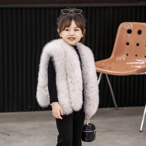 Gilet nero classico per bambini in vera <span class=keywords><strong>pelliccia</strong></span> di volpe giacca senza maniche in <span class=keywords><strong>pelliccia</strong></span> naturale per bambini gilet di <span class=keywords><strong>pelliccia</strong></span> alla moda per bambini con cintura - Product Image 4