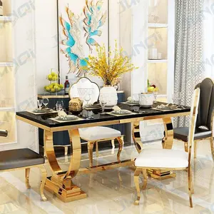 Hot Selling türkischen nordischen Großhandel 4-Sitzer Gold Marmorplatte Edelstahl Esstisch und Stuhl Set