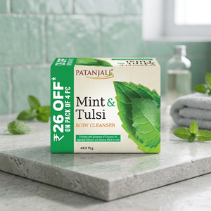 Savon ayurvédique Patanjali à la menthe et au tulsi, multipack – 4 x 75 g, barre nettoyante en profondeur - Product Image 1