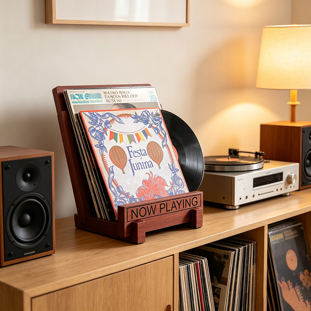 Modern Design Wood Vinyl Record Holder 80-100 LP Record Stand Single Tier Portable Multifunction Organizer for Magazines Albums